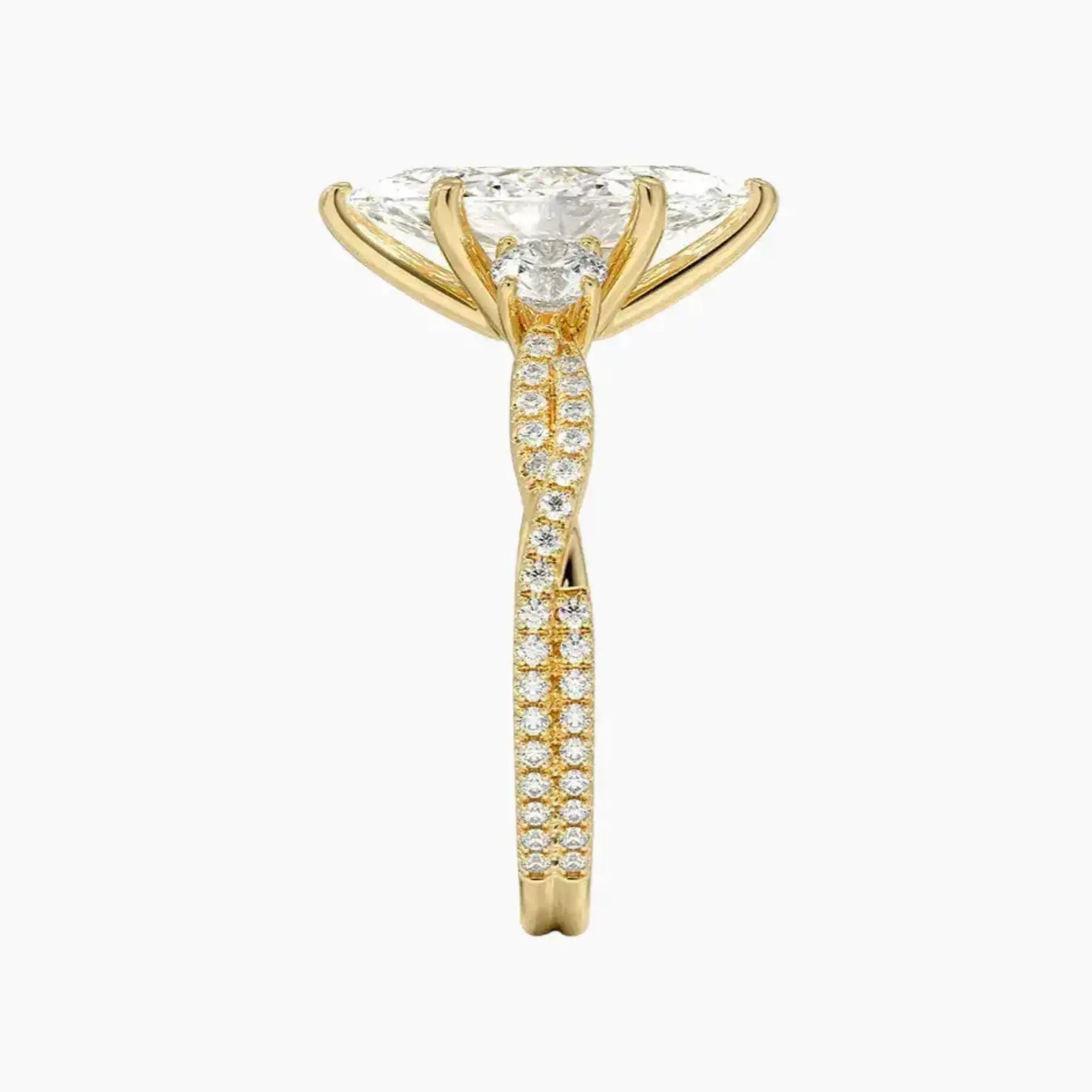 Calista Adorned Twisted Marquise Designer 3 Carat Lab Grown Diamond Engagement Ring in 18K Rose Gold