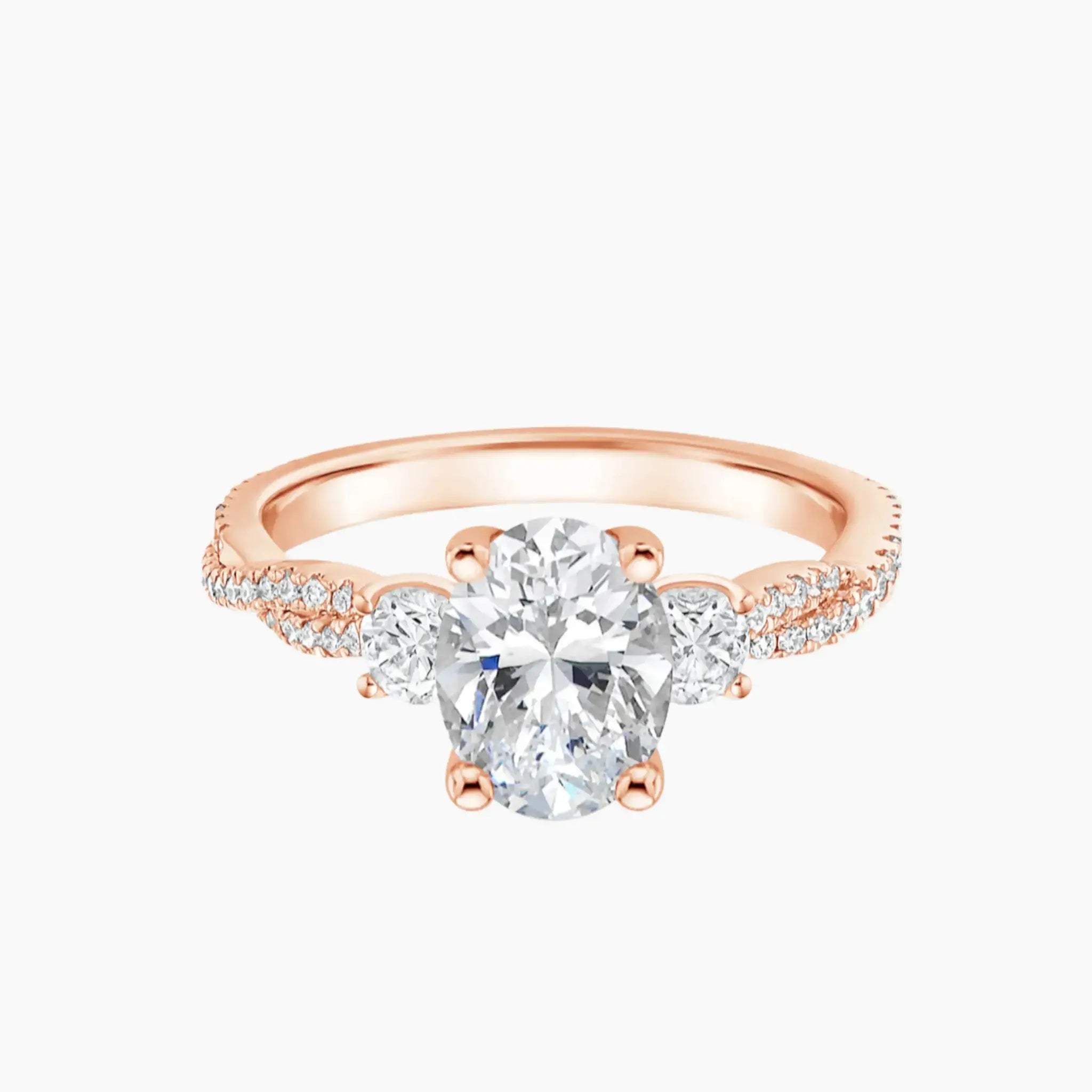 Calista Adorned Twisted Oval Designer 3 Carat Lab Grown Diamond Engagement Ring in 14K Rose Gold