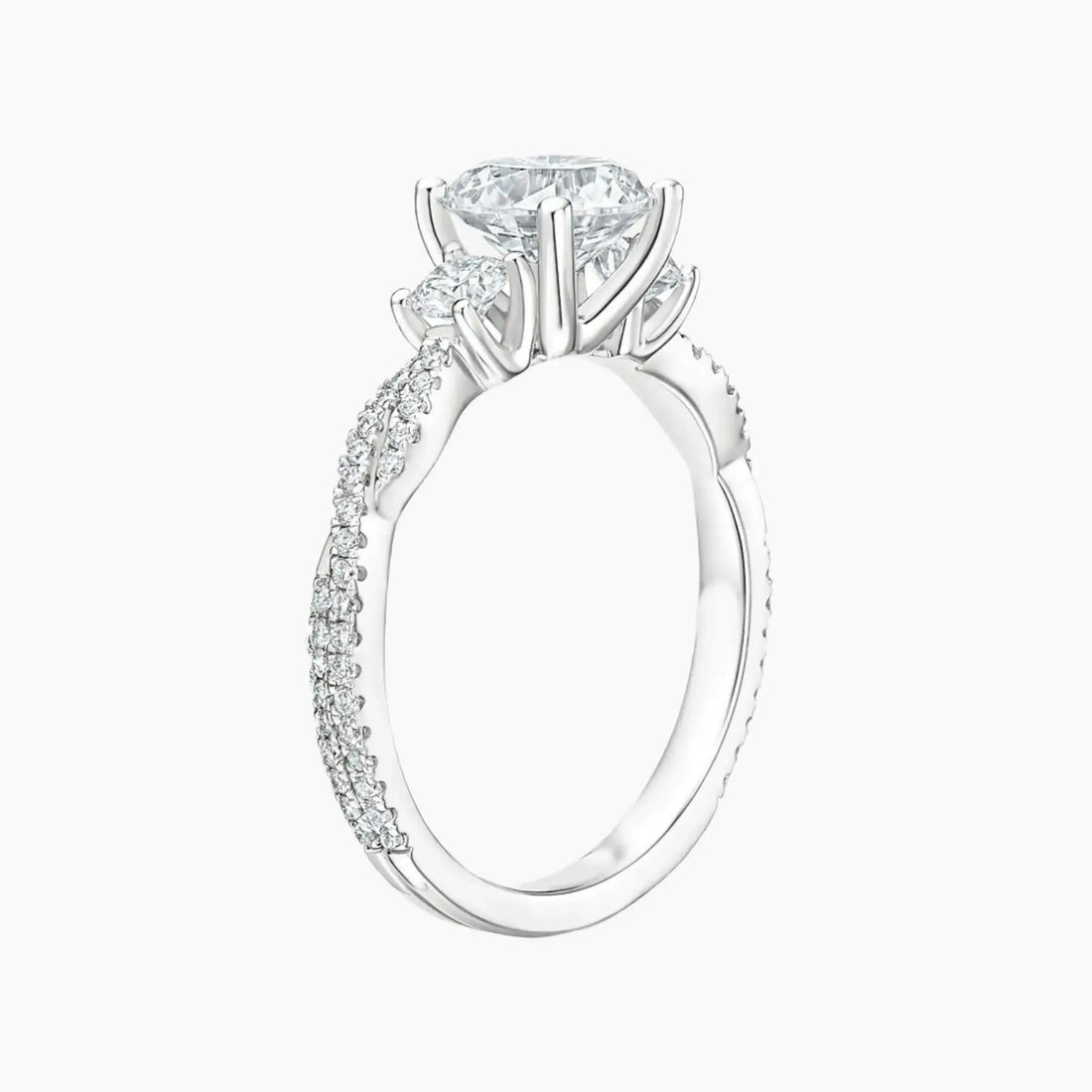 Calista Adorned Twisted Oval Designer 3 Carat Lab Grown Diamond Engagement Ring in 18K White Gold
