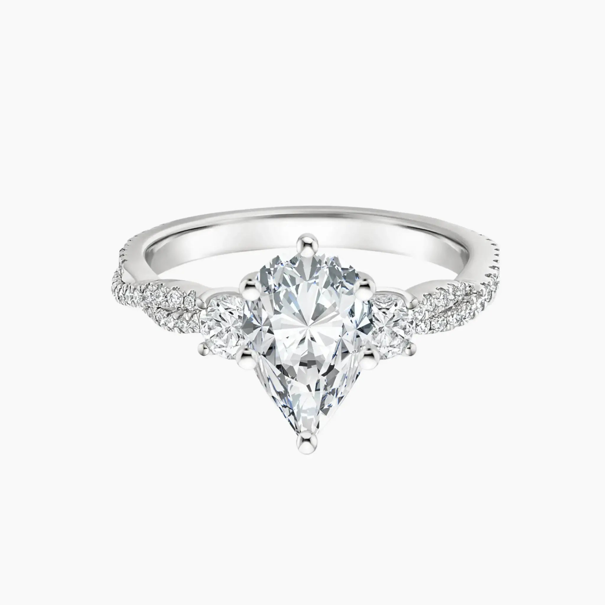 Calista Adorned Twisted Pear Designer 3 Carat Lab Grown Diamond Engagement Ring in 14K White Gold