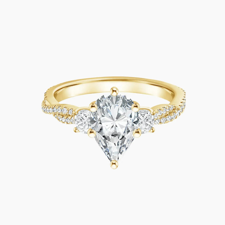 Calista Adorned Twisted Pear Designer 1 Carat Lab Grown Diamond Engagement Ring in 18K Yellow Gold