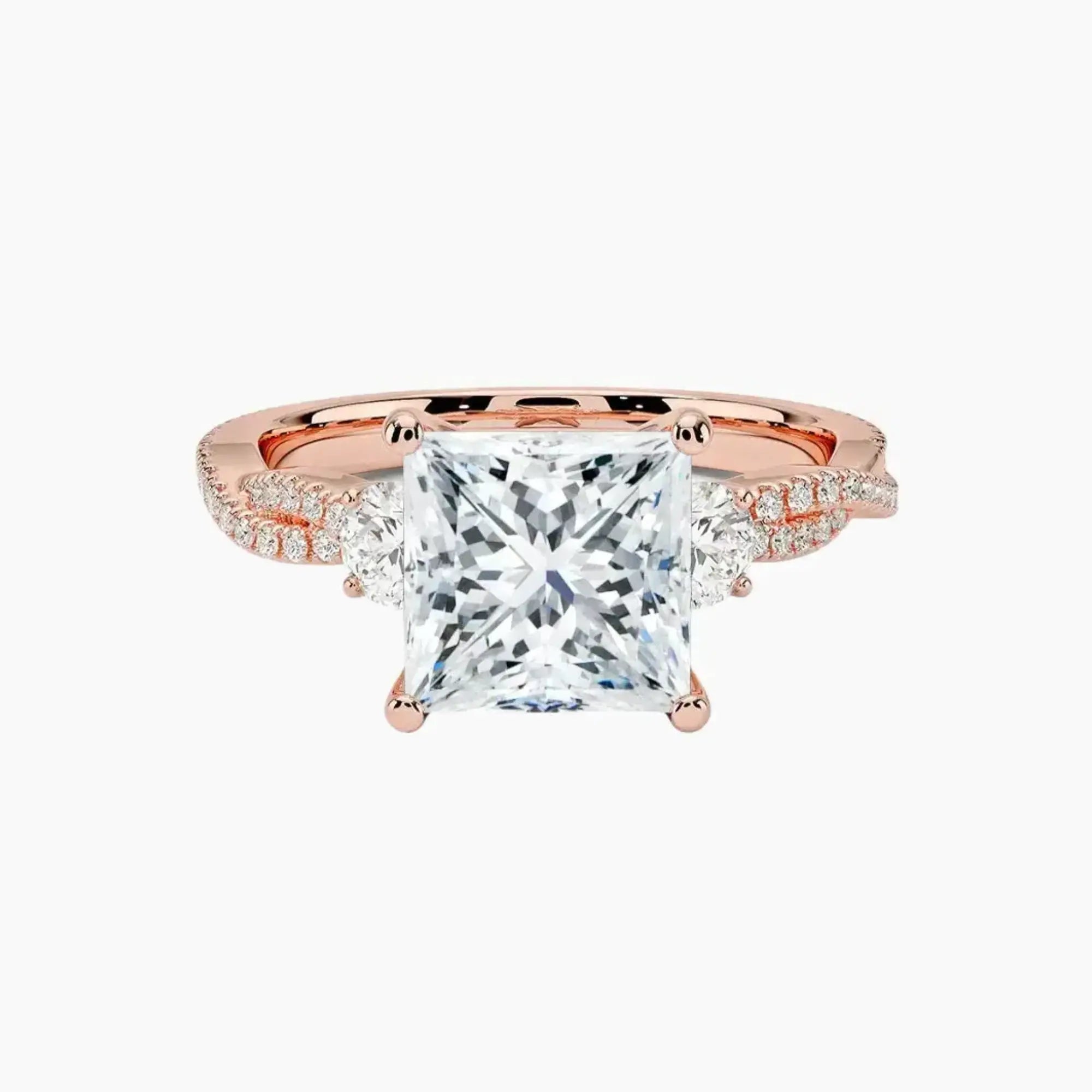 Calista Adorned Twisted Princess Designer Diamond Ring Setting in 18K Rose Gold