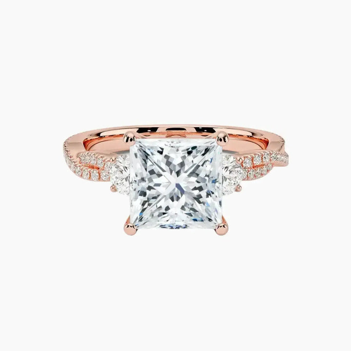 Calista Adorned Twisted Princess Designer 2 Carat Lab Grown Diamond Engagement Ring in 18K Rose Gold
