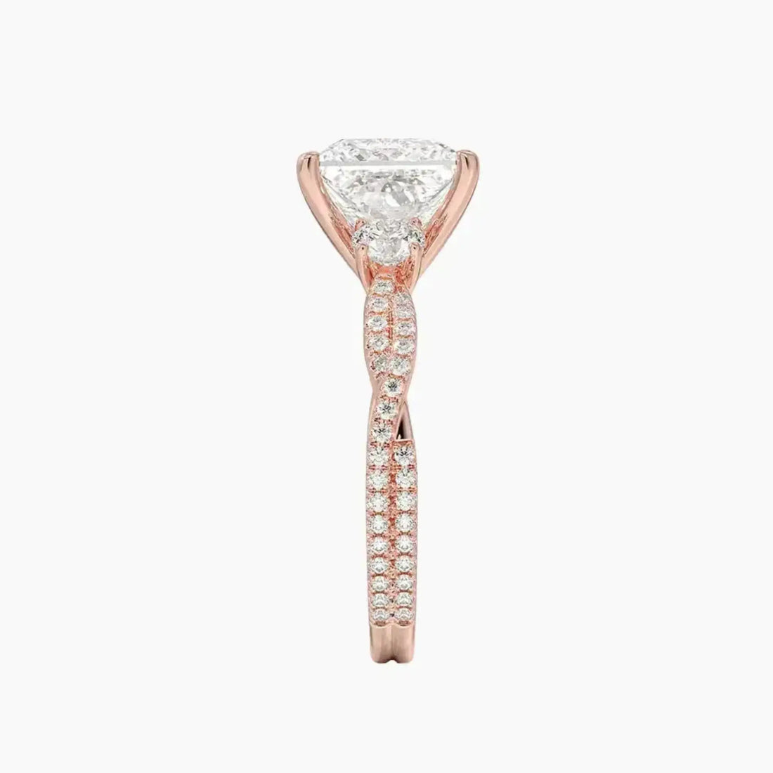 Calista Adorned Twisted Princess Designer Diamond Ring Setting in 14K Rose Gold