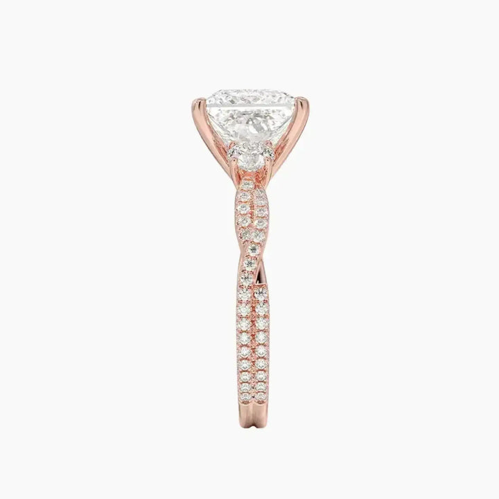 Calista Adorned Twisted Princess Designer 3 Carat Lab Grown Diamond Engagement Ring in 18K White Gold
