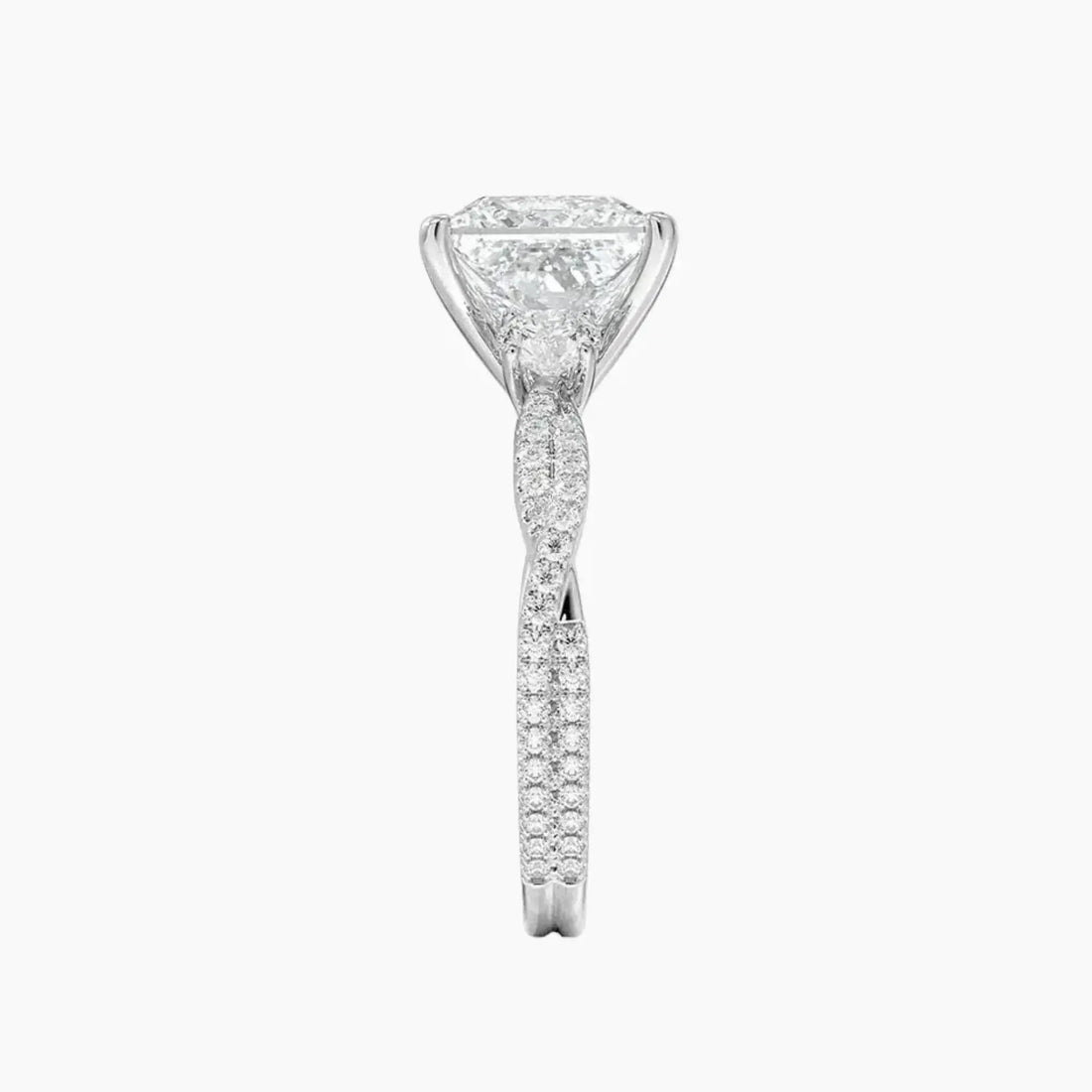 Calista Adorned Twisted Princess Designer 1 Carat Lab Grown Diamond Engagement Ring in 18K White Gold