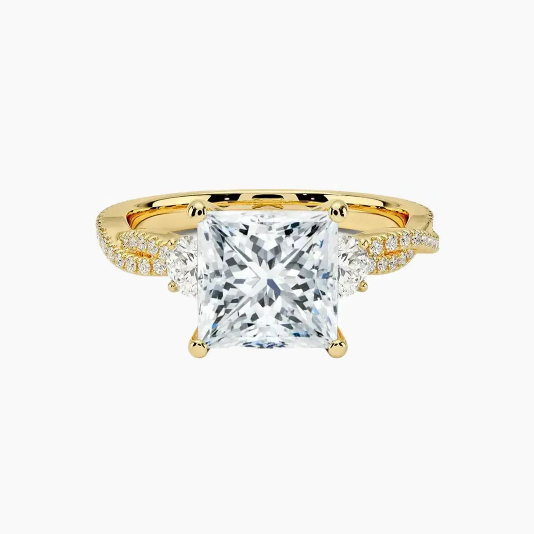 Calista Adorned Twisted Princess Designer 3 Carat Lab Grown Diamond Engagement Ring in 14K Yellow Gold