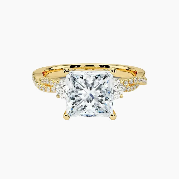 Calista Adorned Twisted Princess Designer 1.5 Carat Lab Grown Diamond Engagement Ring in 18K Yellow Gold