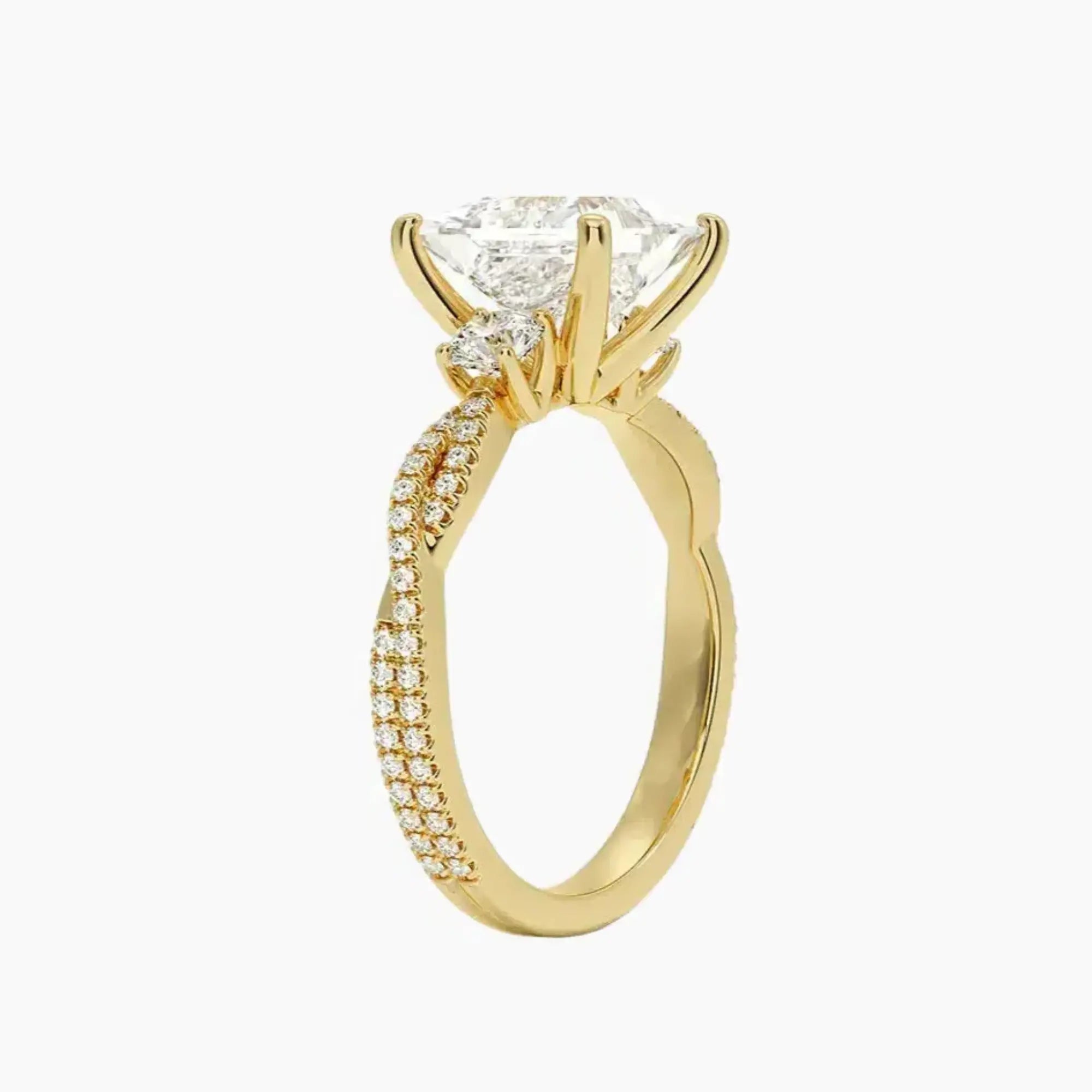 Calista Adorned Twisted Princess Designer 3 Carat Lab Grown Diamond Engagement Ring in 14K Yellow Gold
