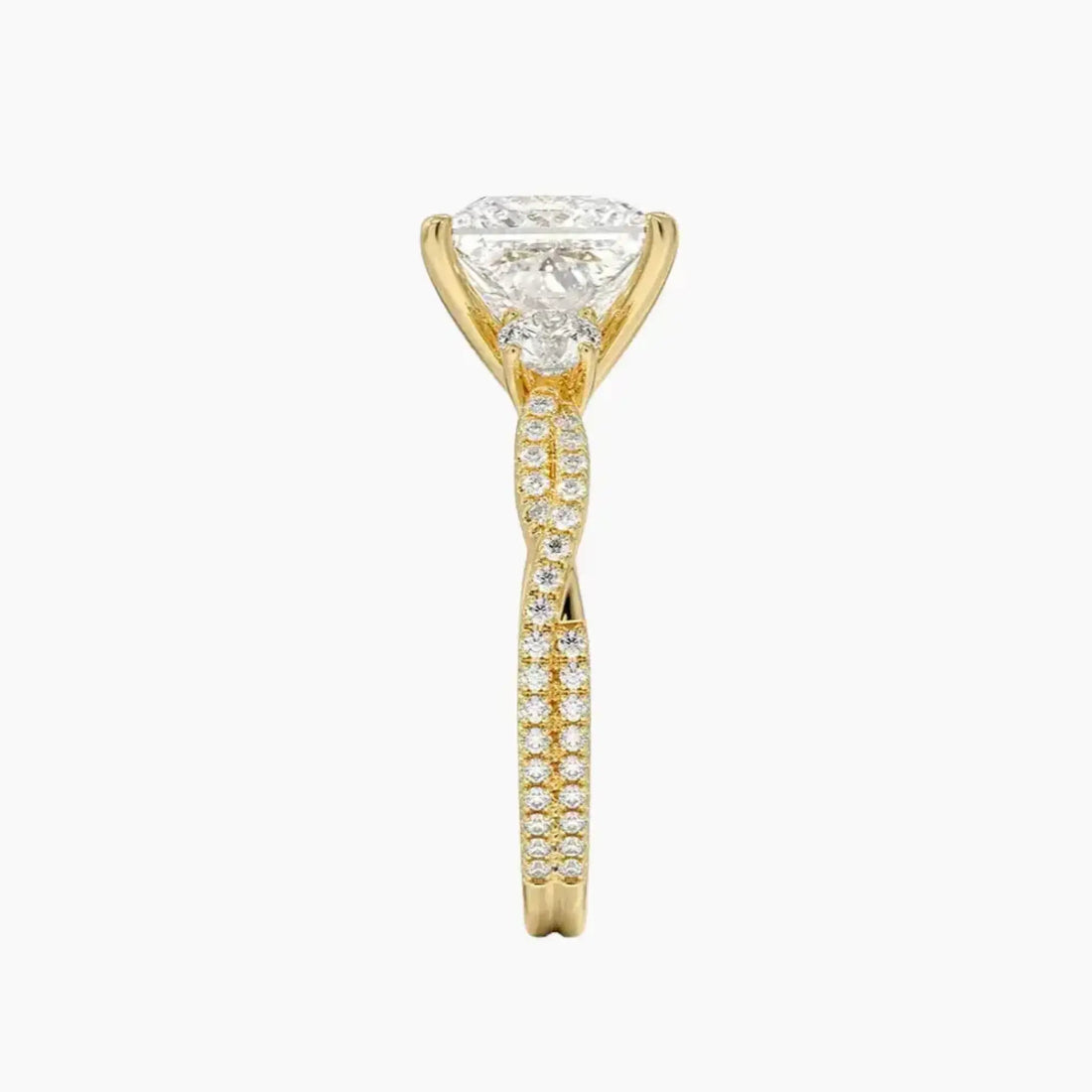 Calista Adorned Twisted Princess Designer 1 Carat Lab Grown Diamond Engagement Ring in 14K Yellow Gold