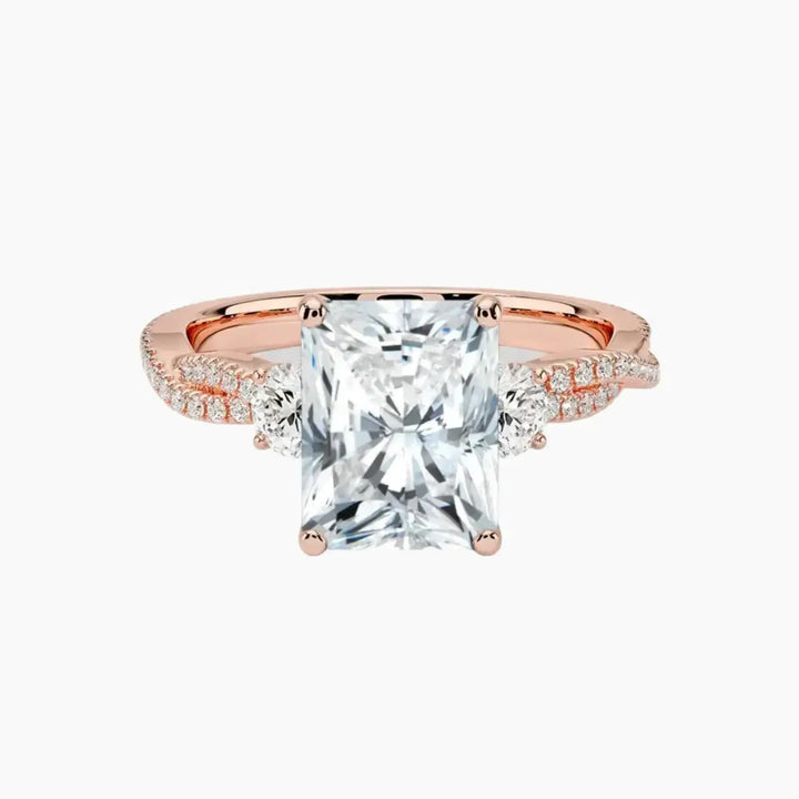 Calista Adorned Twisted Radiant Designer 2 Carat Lab Grown Diamond Engagement Ring in 14K Rose Gold