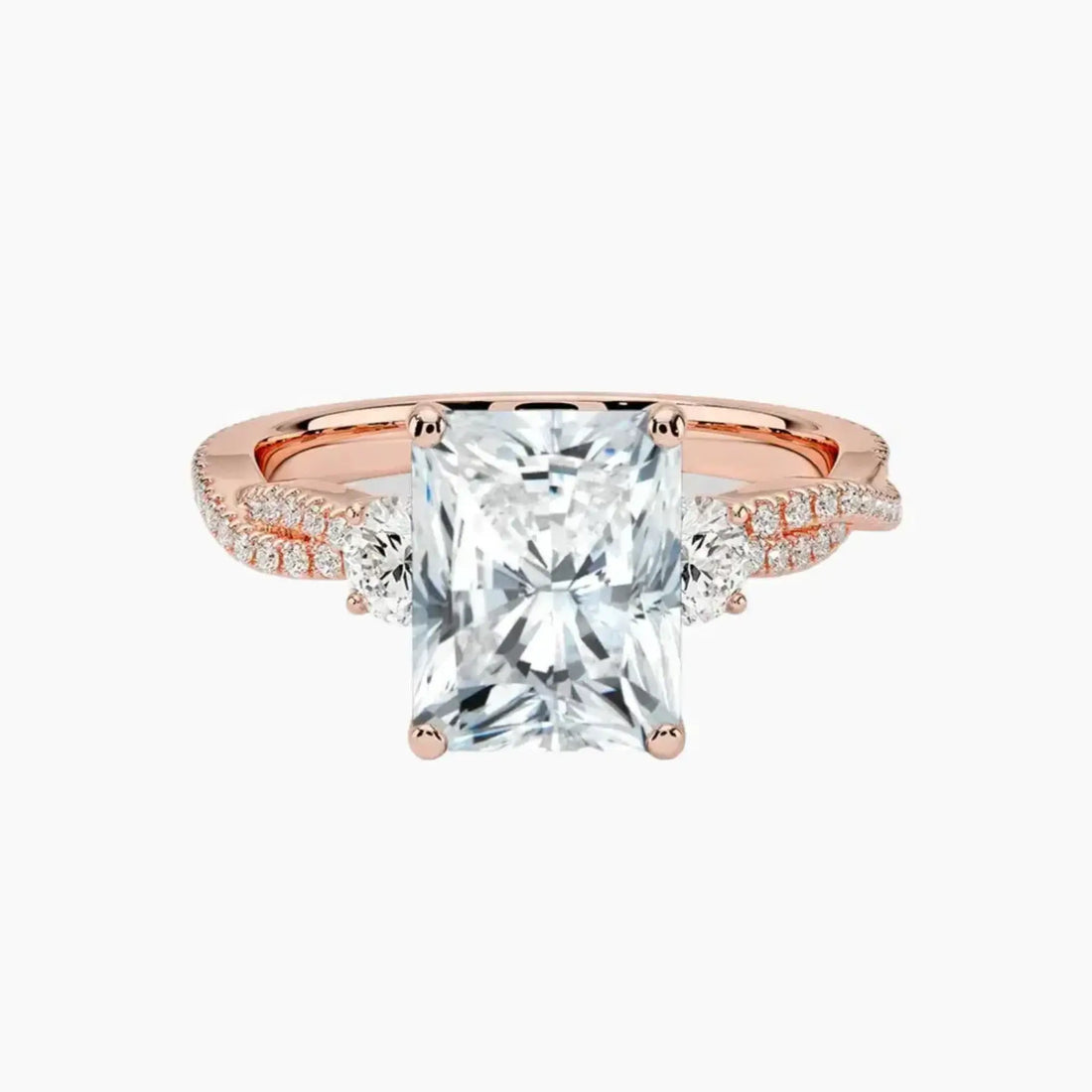 Calista Adorned Twisted Radiant Designer 1 Carat Lab Grown Diamond Engagement Ring in 14K Yellow Gold