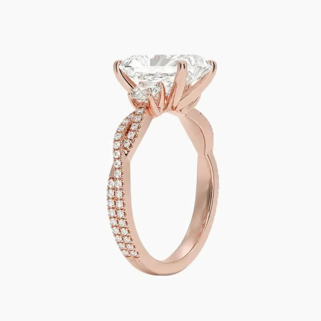 Calista Adorned Twisted Radiant Designer 1.5 Carat Lab Grown Diamond Engagement Ring in 18K White Gold