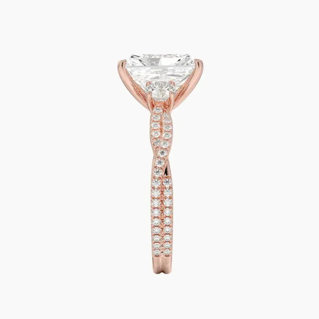 Calista Adorned Twisted Radiant Designer Diamond Ring Setting in 14K Rose Gold