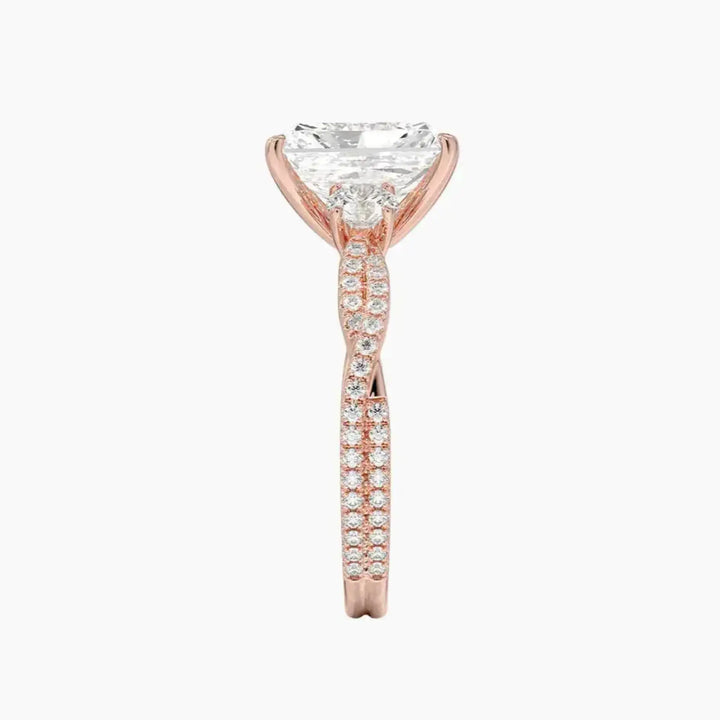 Calista Adorned Twisted Radiant Designer 2 Carat Lab Grown Diamond Engagement Ring in 18K Yellow Gold