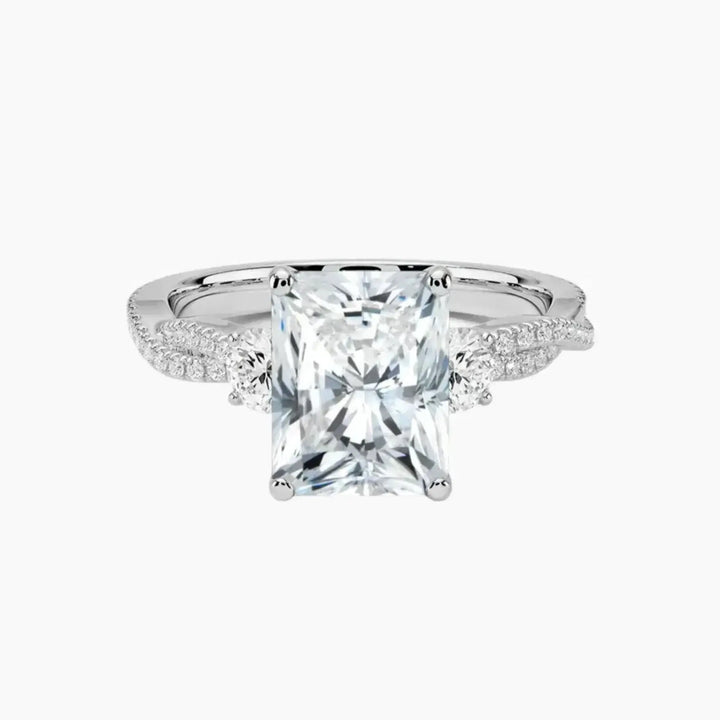 Calista Adorned Twisted Radiant Designer 3 Carat Lab Grown Diamond Engagement Ring in 18K White Gold
