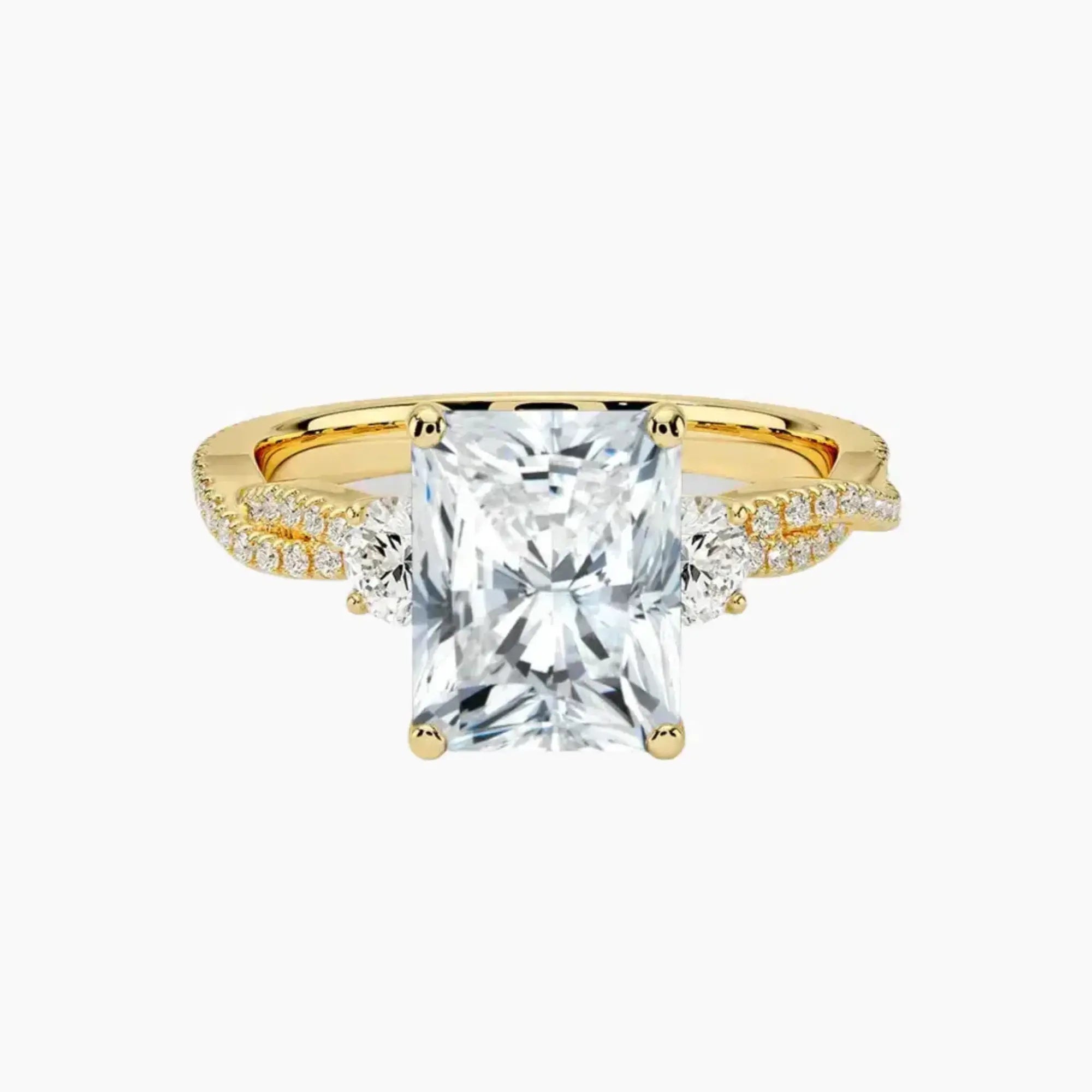 Calista Adorned Twisted Radiant Designer 3 Carat Lab Grown Diamond Engagement Ring in 18K Yellow Gold