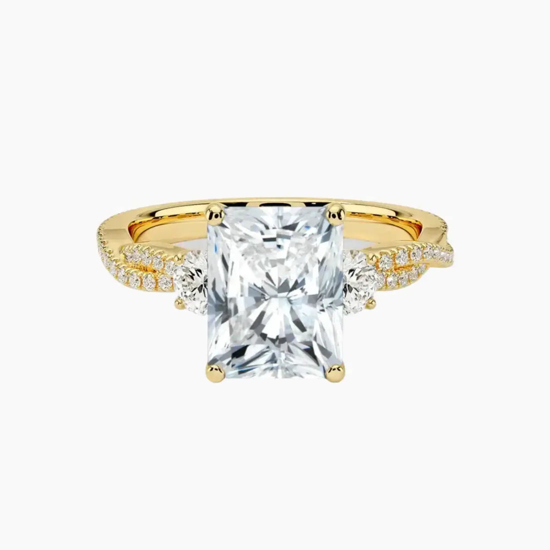 Calista Adorned Twisted Radiant Designer Diamond Ring Setting in 18K White Gold