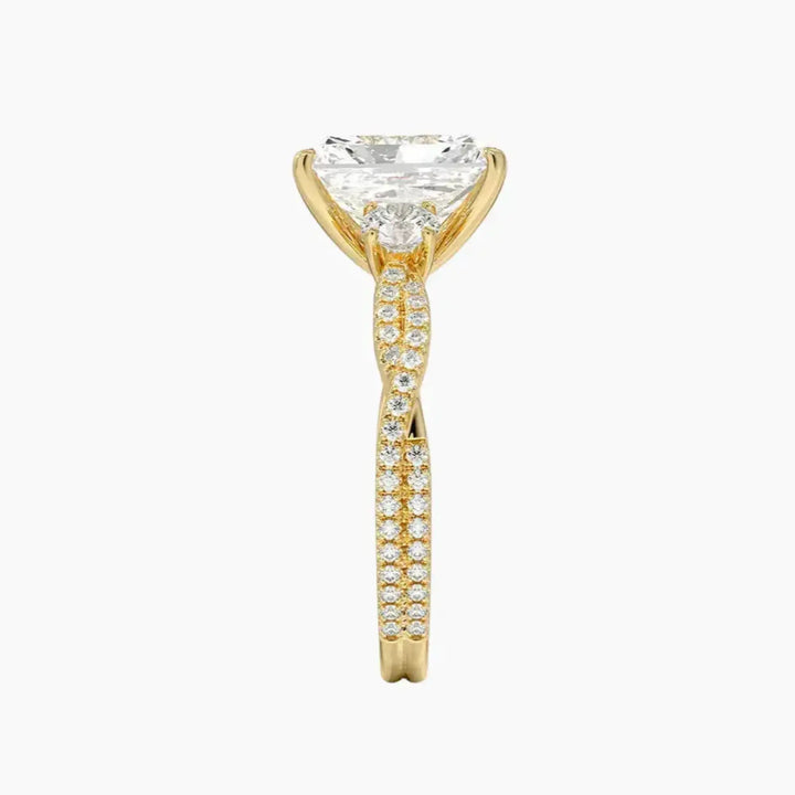 Calista Adorned Twisted Radiant Designer 3 Carat Lab Grown Diamond Engagement Ring in 14K Rose Gold