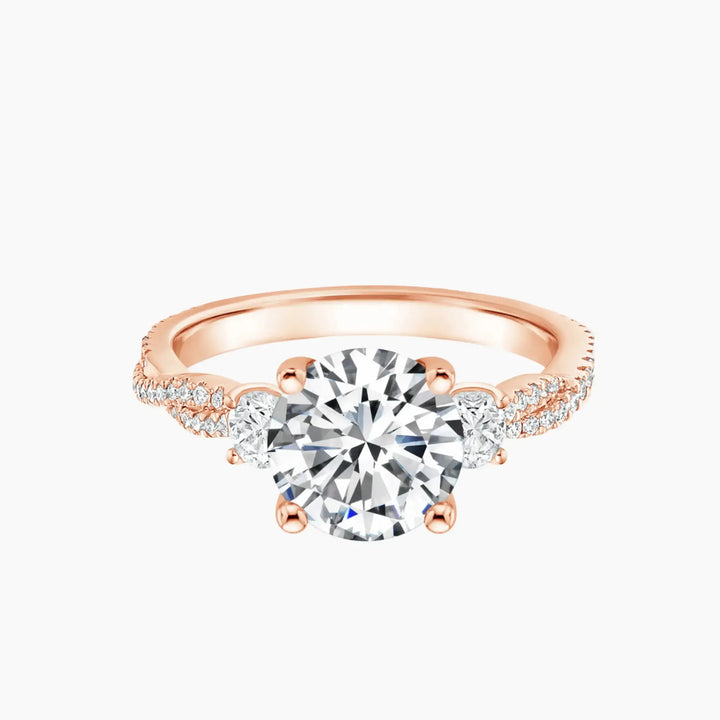 Calista Adorned Twisted Round Designer 3 Carat Lab Grown Diamond Engagement Ring in 14K Rose Gold