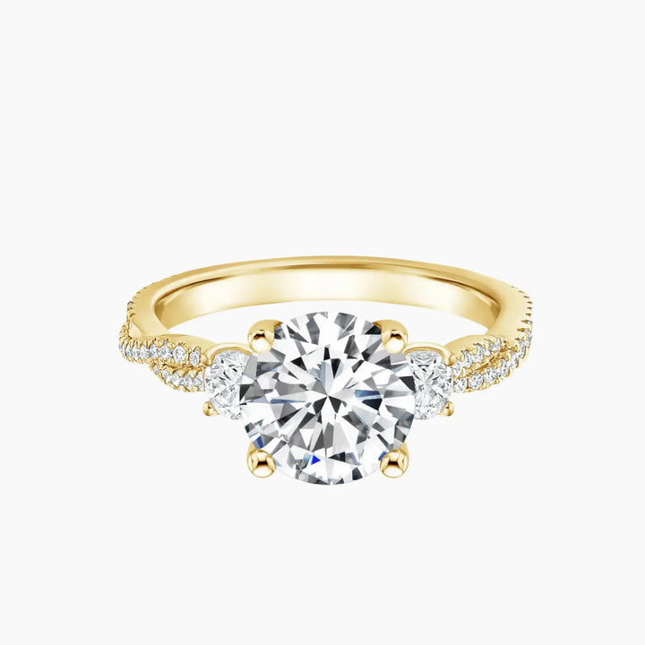 Calista Adorned Twisted Round Designer 3 Carat Lab Grown Diamond Engagement Ring in 14K Yellow Gold