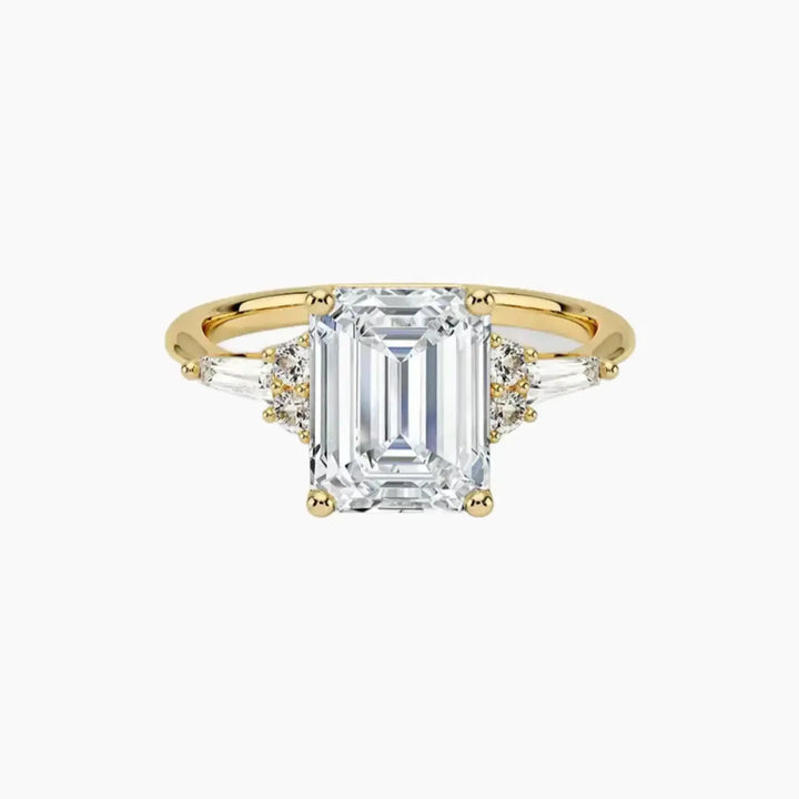 Jovana Emerald Designer 3 Carat Lab Grown Diamond Engagement Ring in 18K Yellow Gold