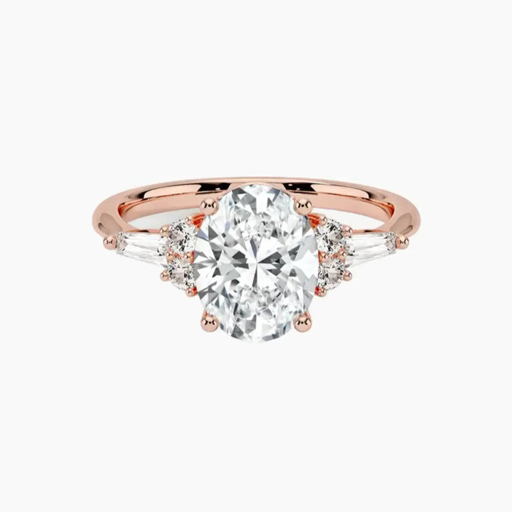 Jovana Oval Designer 3 Carat Lab Grown Diamond Engagement Ring in 18K Rose Gold