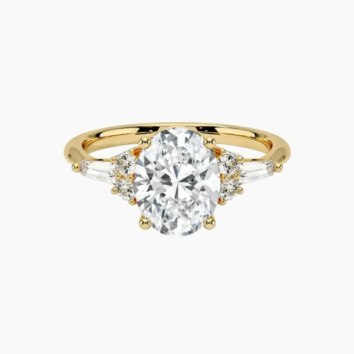 Jovana Oval Designer 2.5 Carat Lab Grown Diamond Engagement Ring in 18K Yellow Gold