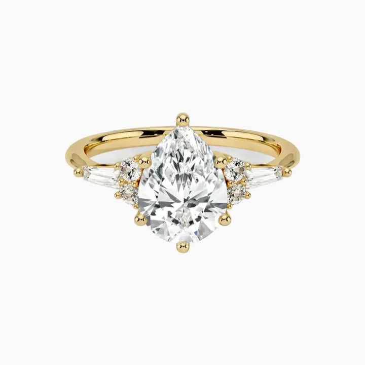 Jovana Pear Designer 3 Carat Lab Grown Diamond Engagement Ring in 18K Yellow Gold