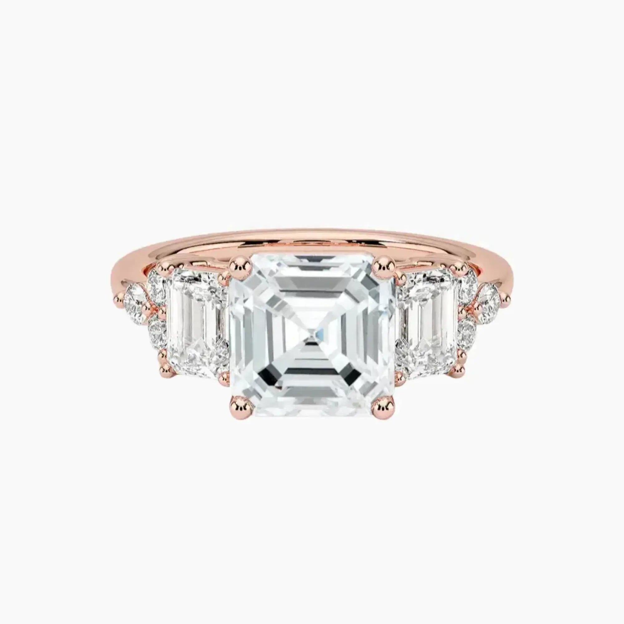 Kaiya Asscher Designer 3 Carat Lab Grown Diamond Engagement Ring in 18K Rose Gold