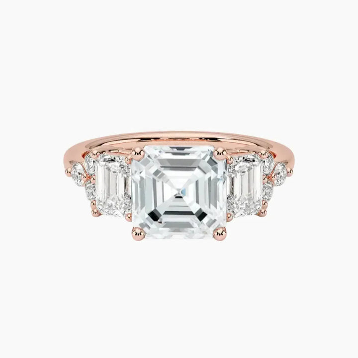 Kaiya Asscher Designer 3 Carat Lab Grown Diamond Engagement Ring in 14K Rose Gold