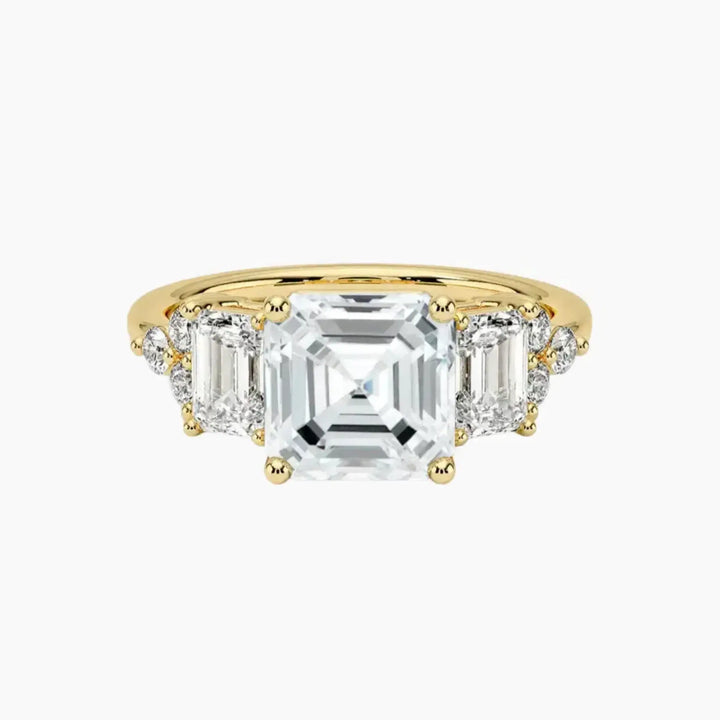 Kaiya Asscher Designer 3 Carat Lab Grown Diamond Engagement Ring in 18K Yellow Gold