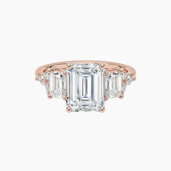 Kaiya Emerald Designer 2.5 Carat Lab Grown Diamond Engagement Ring in 18K Rose Gold