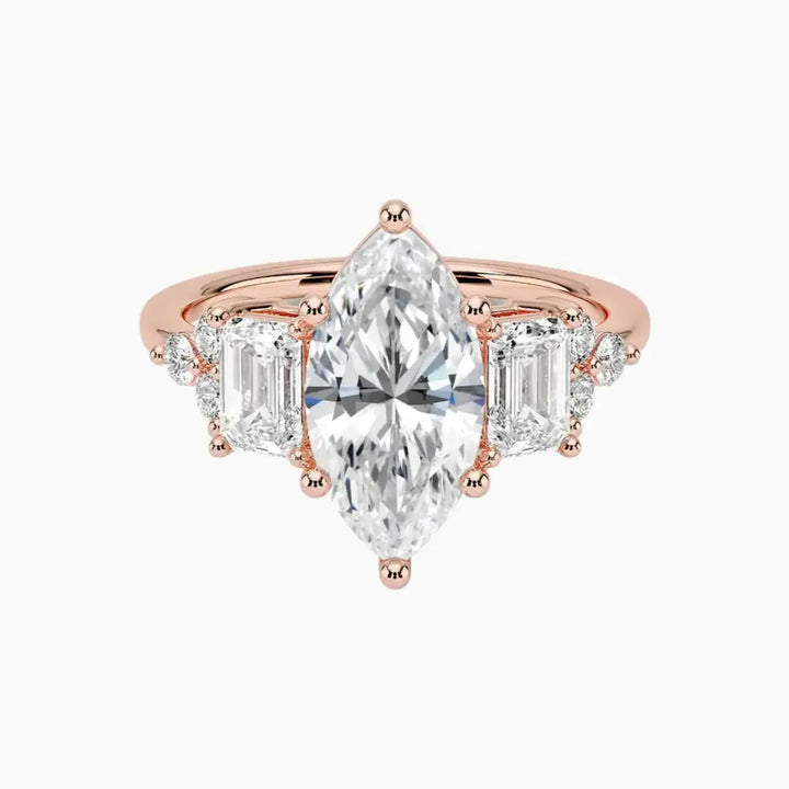 Kaiya Marquise Designer 3 Carat Lab Grown Diamond Engagement Ring in 14K Rose Gold