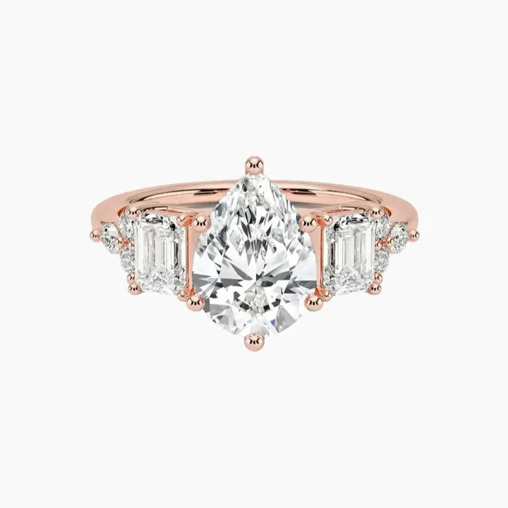 Kaiya Pear Designer 3 Carat Lab Grown Diamond Engagement Ring in 18K Rose Gold
