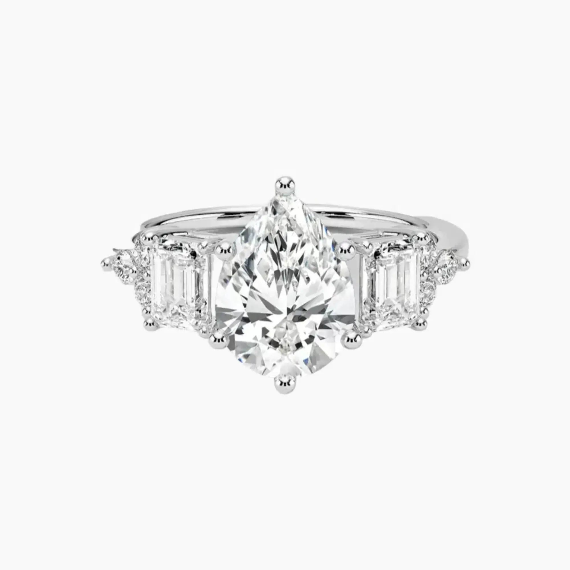 Kaiya Pear Designer 2.5 Carat Lab Grown Diamond Engagement Ring in 18K White Gold