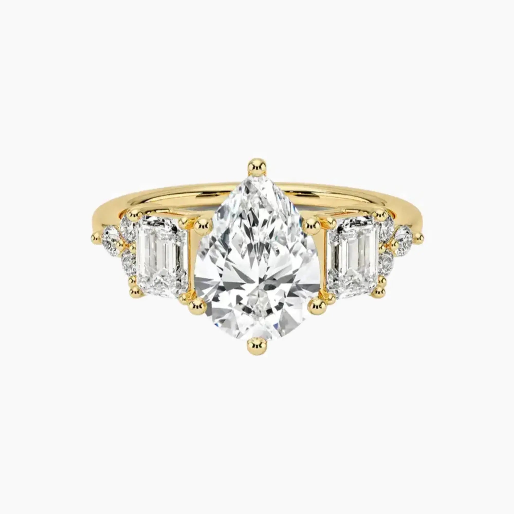 Kaiya Pear Designer 1 Carat Lab Grown Diamond Engagement Ring in 18K Yellow Gold