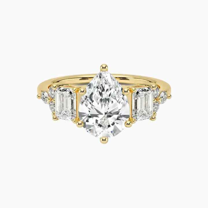 Kaiya Pear Designer 3 Carat Lab Grown Diamond Engagement Ring in 18K Yellow Gold