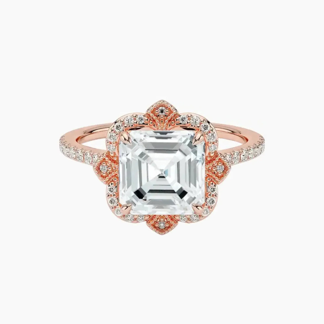 Ravenna Asscher Diamond Ring Setting in 18K Rose Gold