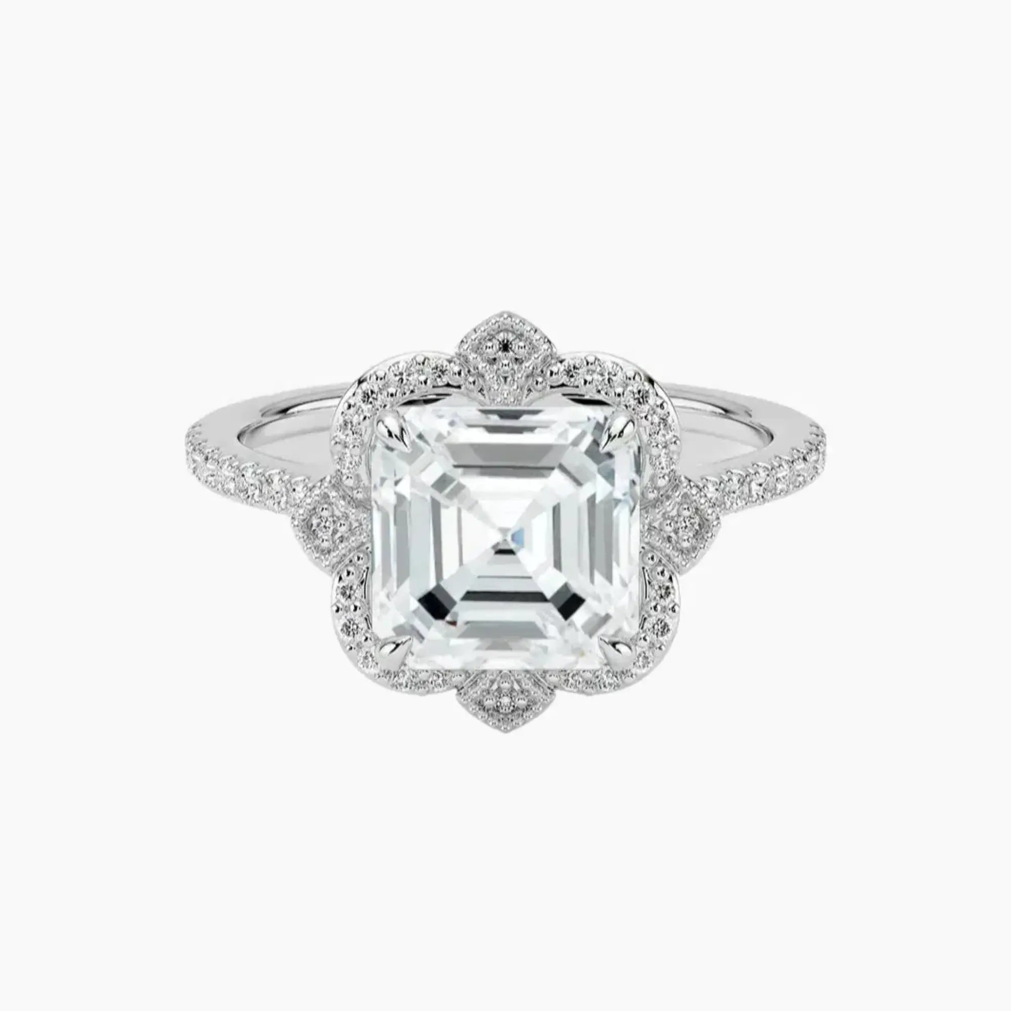 Ravenna Asscher Diamond Ring Setting in 14K White Gold
