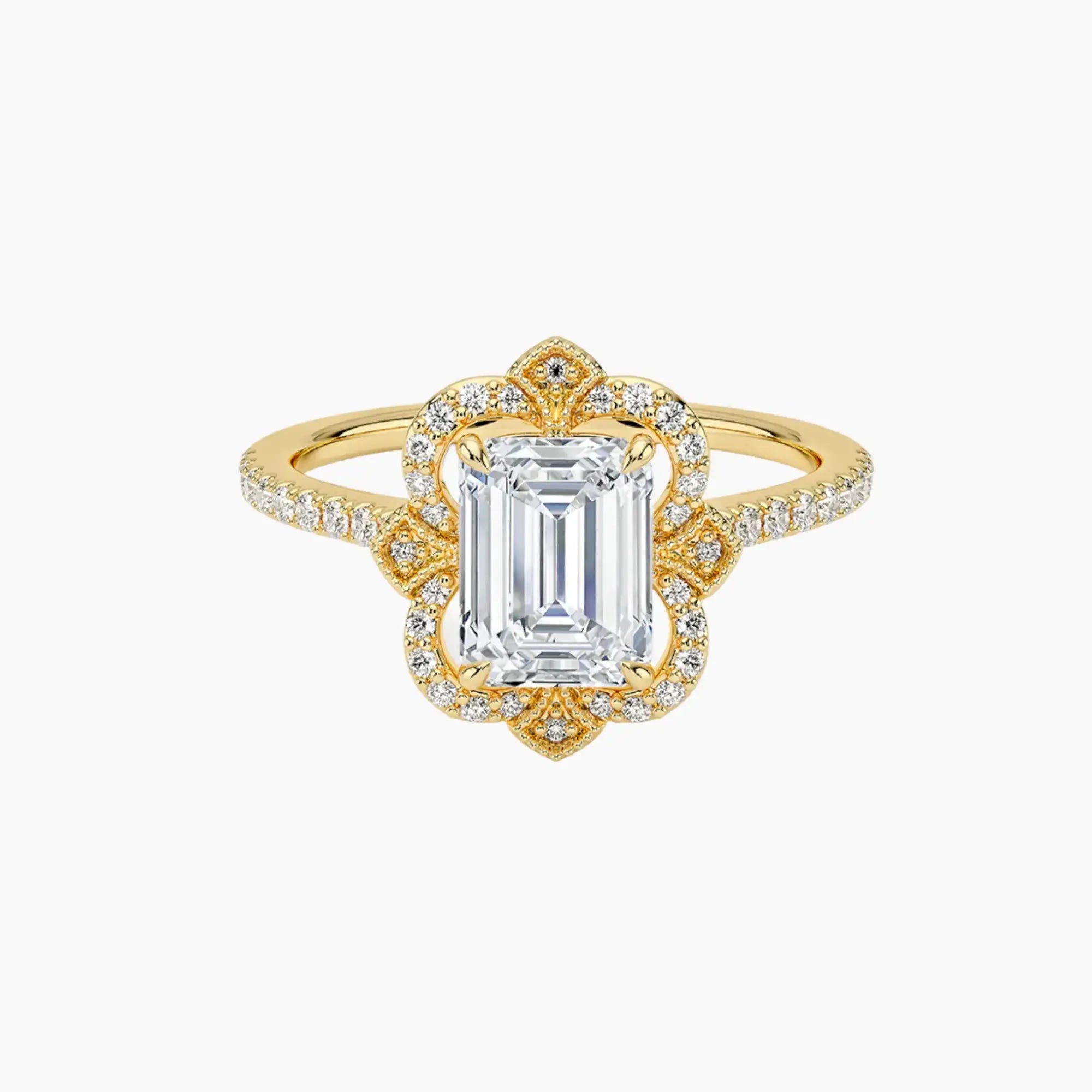Ravenna Emerald 3 Carat Lab Grown Diamond Engagement Ring in 18K Yellow Gold