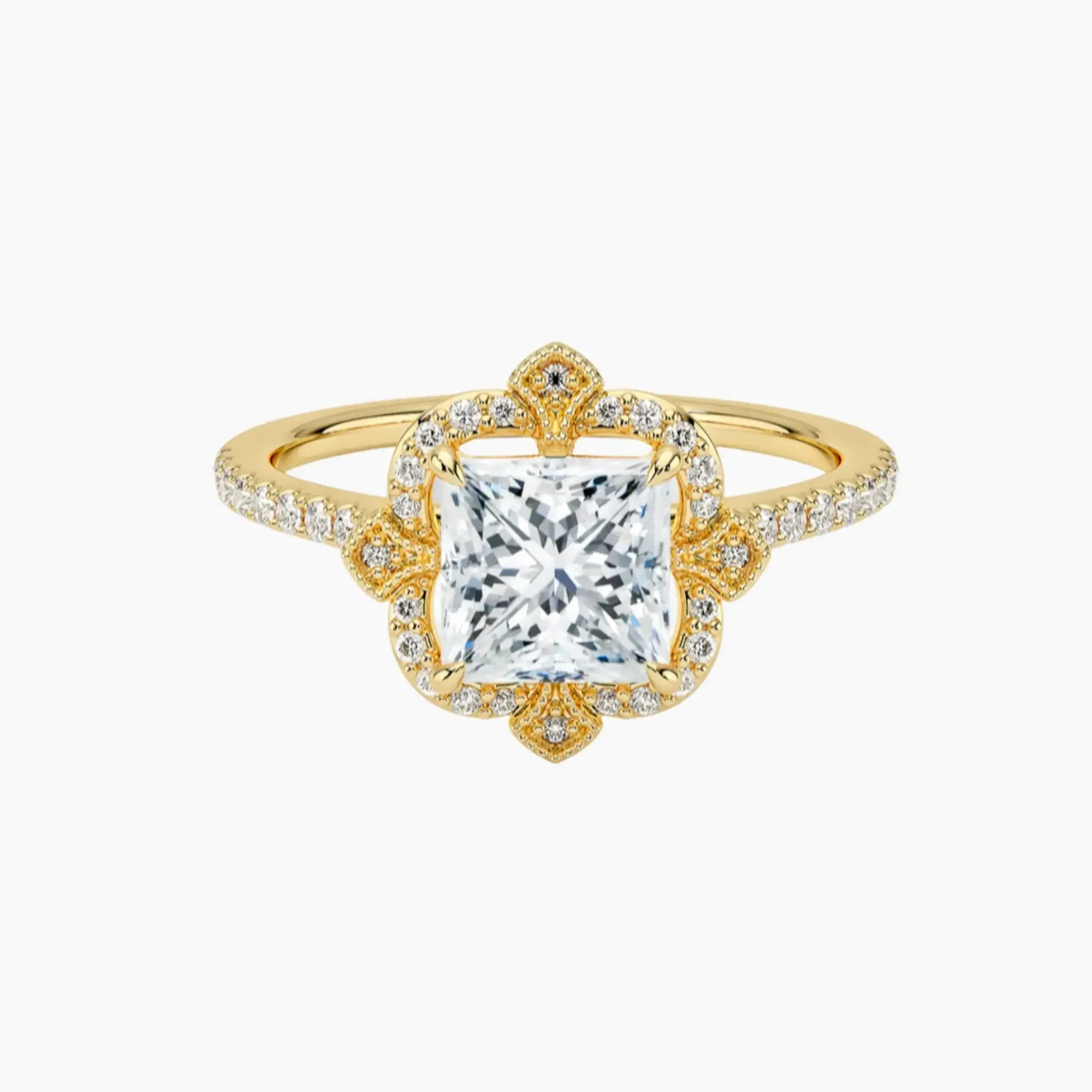 Ravenna Princess Diamond Ring Setting in 18K Yellow Gold