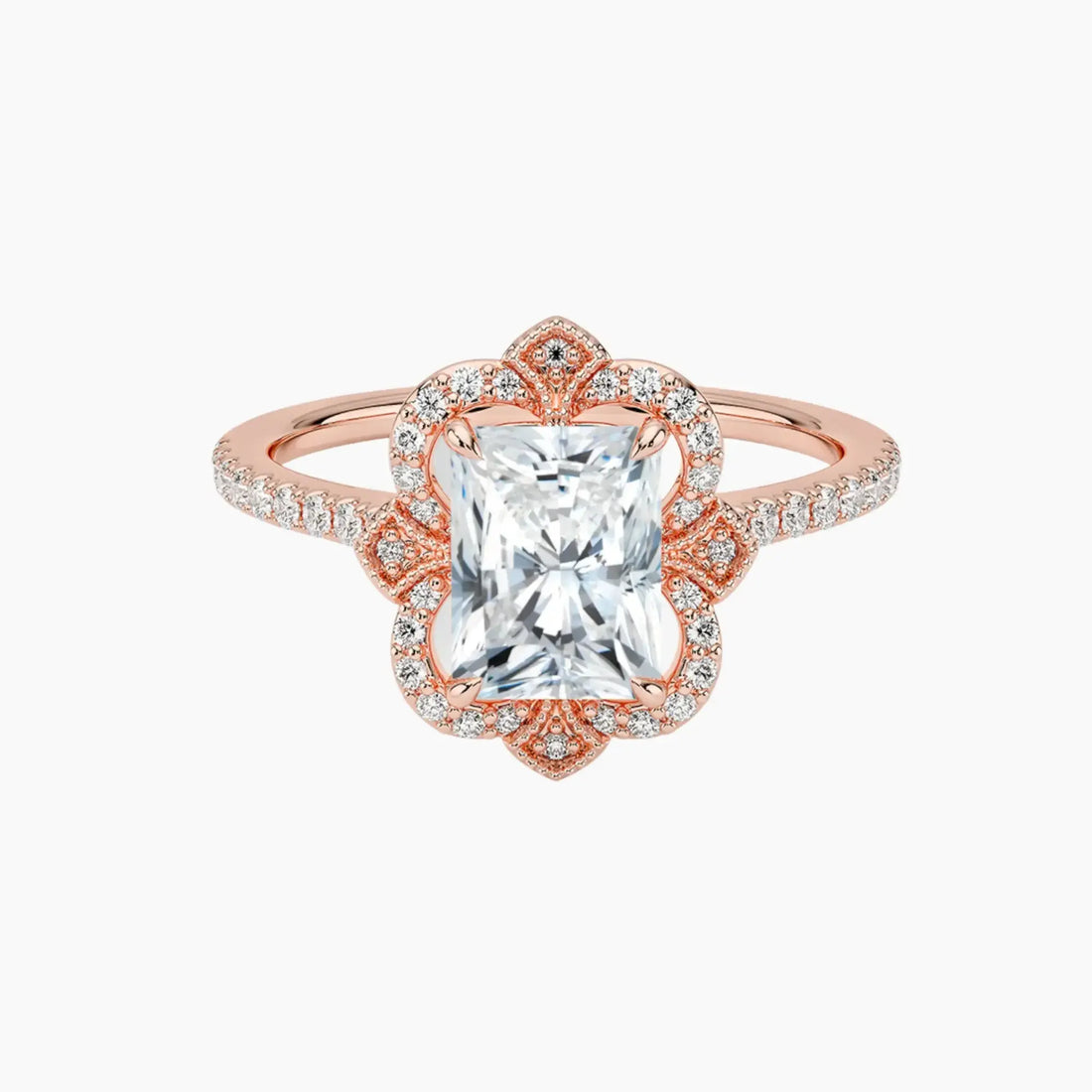 Ravenna Radiant Diamond Ring Setting in 18K Rose Gold