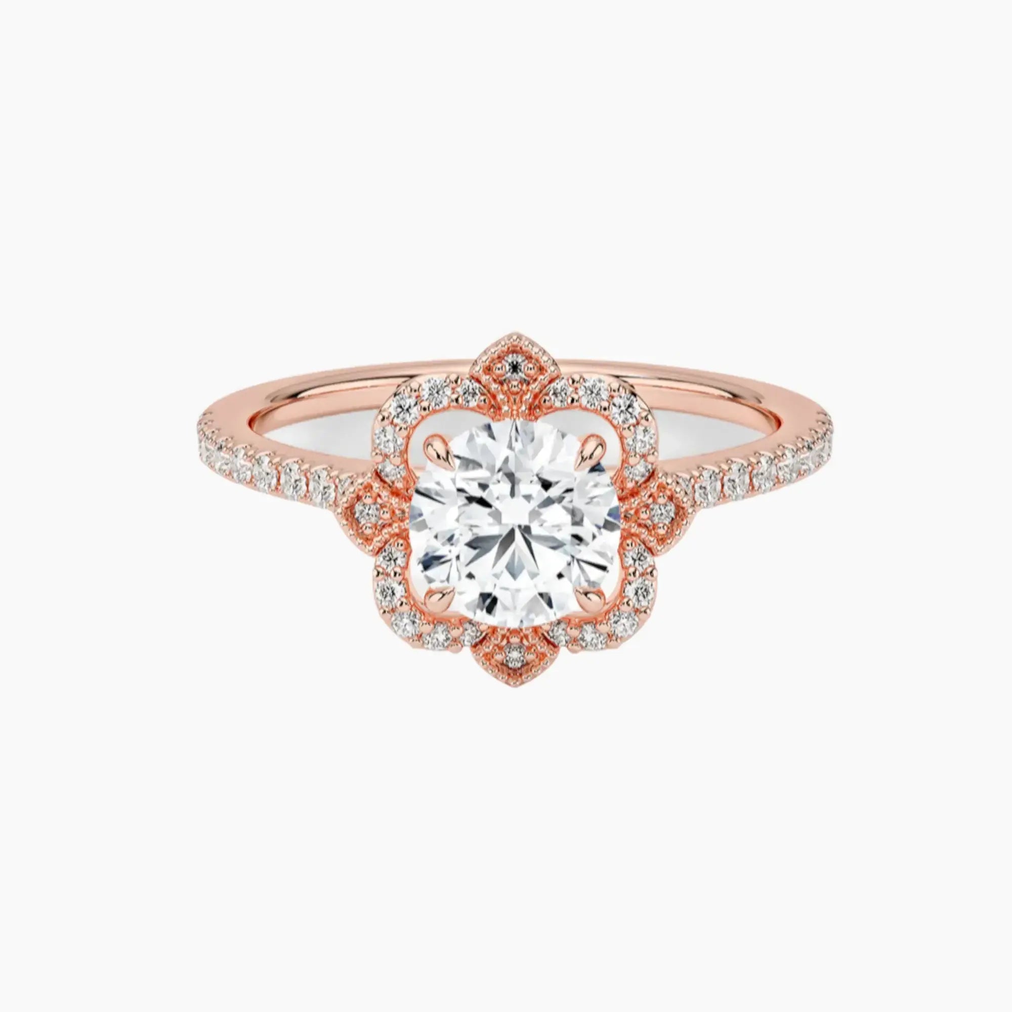 Ravenna Round 3 Carat Lab Grown Diamond Engagement Ring in 18K Rose Gold
