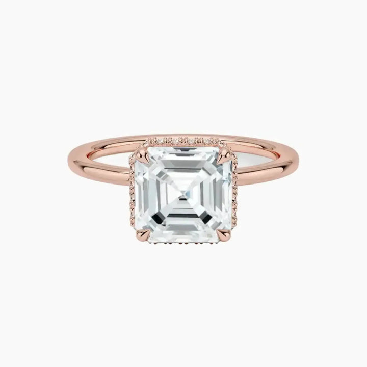 Mirabel Asscher Hidden Halo 3 Carat Lab Grown Diamond Engagement Ring in 18K Rose Gold