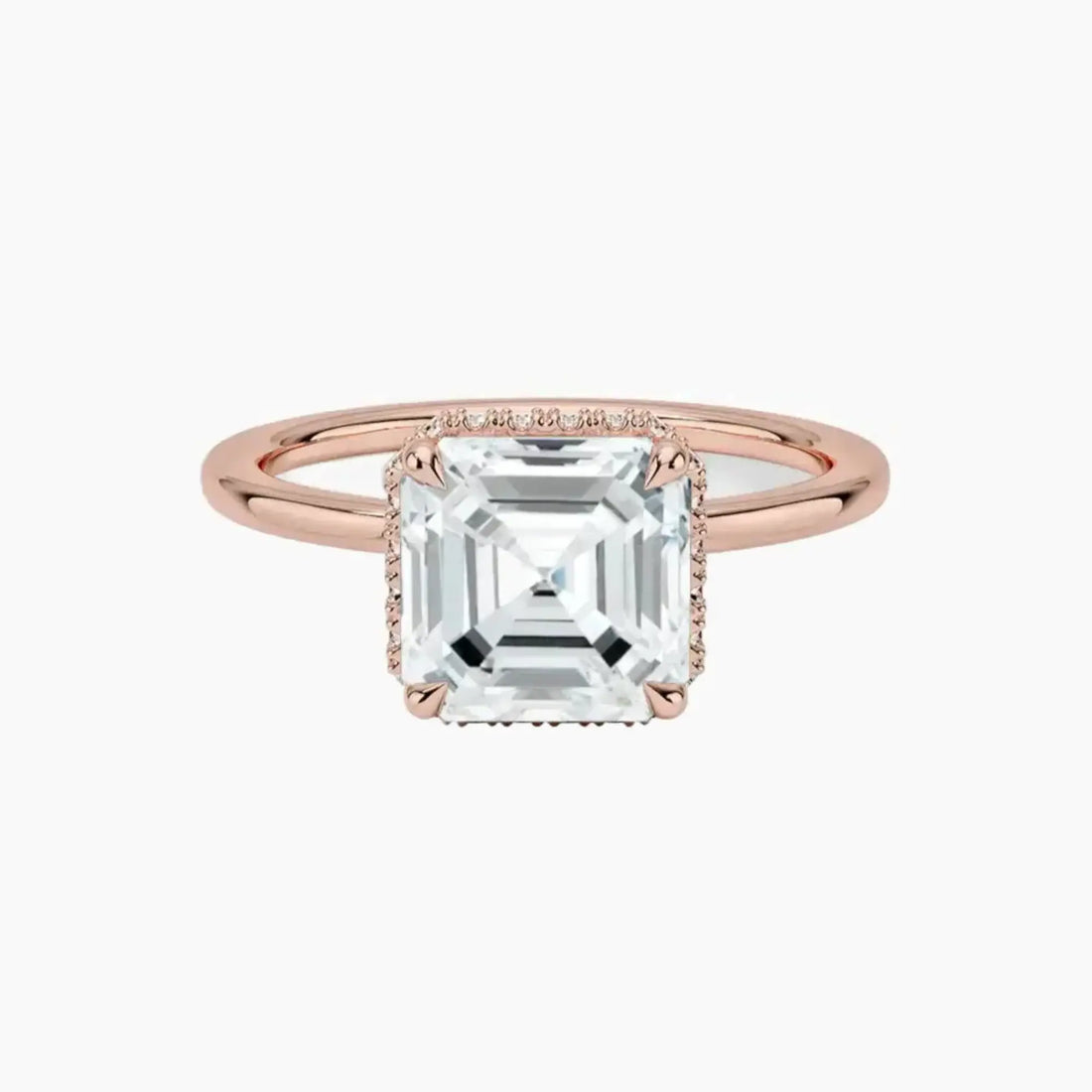 Mirabel Asscher Hidden Halo 1 Carat Lab Grown Diamond Engagement Ring in 14K Rose Gold