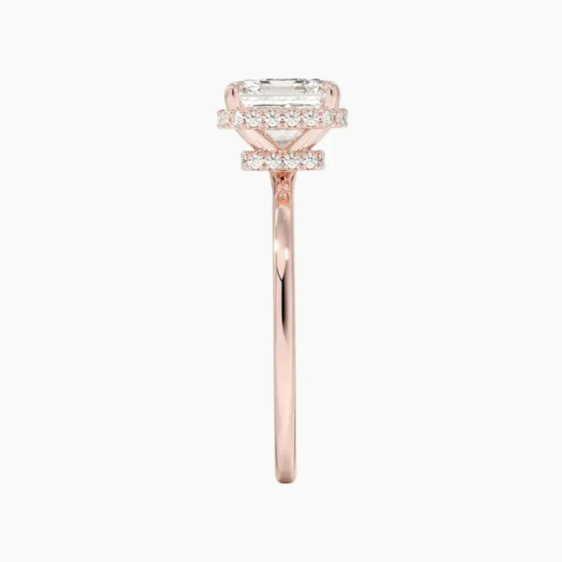 Mirabel Asscher Hidden Halo Diamond Ring Setting in 14K Rose Gold