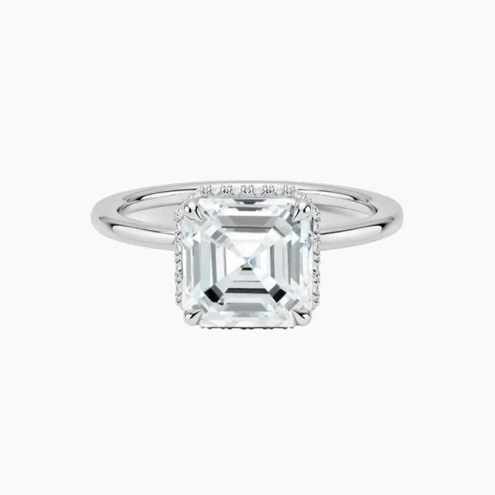 Mirabel Asscher Hidden Halo 3 Carat Lab Grown Diamond Engagement Ring in 14K White Gold