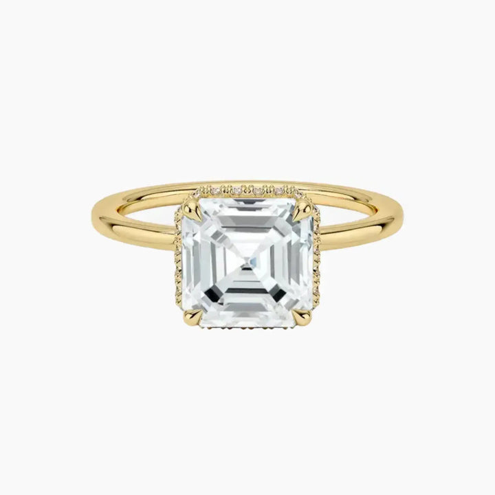 Mirabel Asscher Hidden Halo 2 Carat Lab Grown Diamond Engagement Ring in 14K Yellow Gold