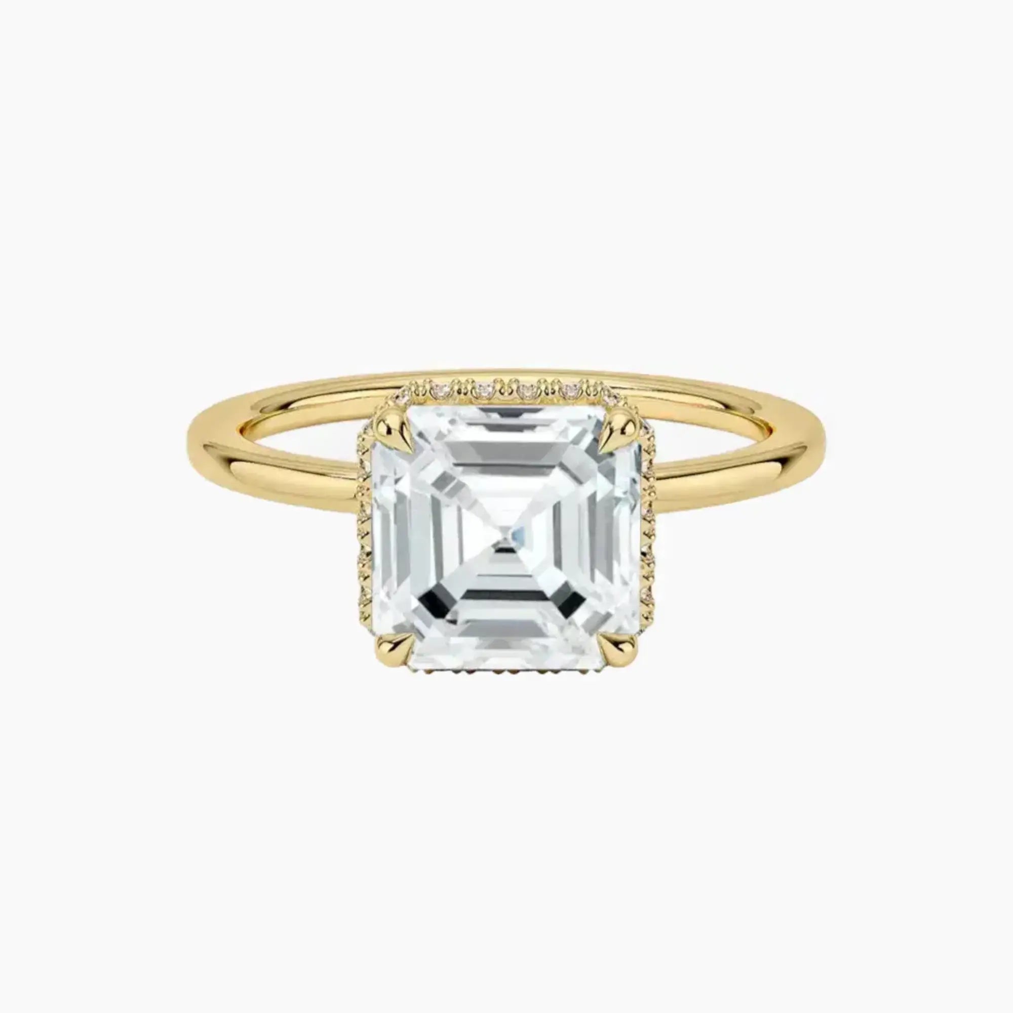Mirabel Asscher Hidden Halo 2.5 Carat Lab Grown Diamond Engagement Ring in 18K Yellow Gold